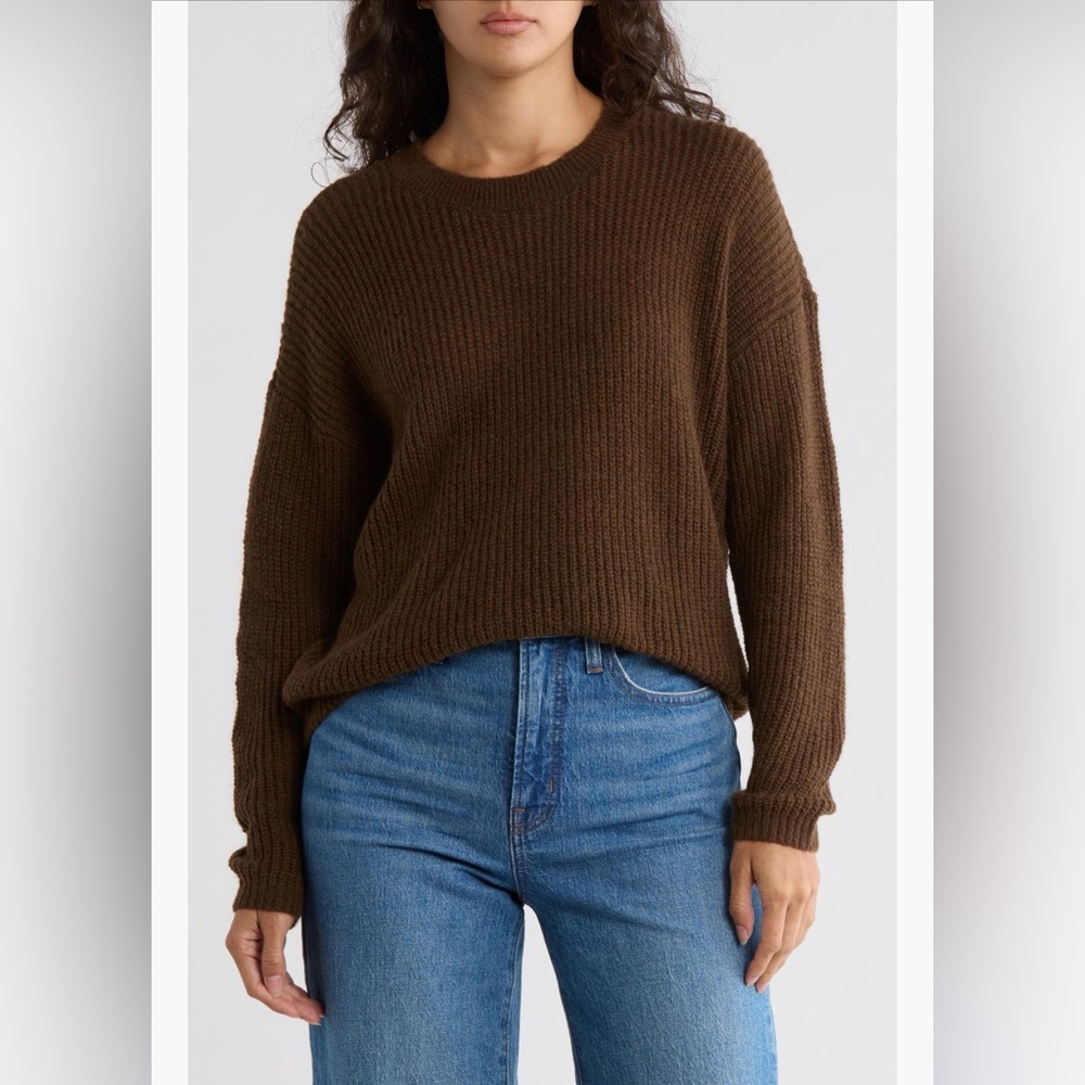 Madewell Ribbed Crewneck Sweater - Hthr Cocoa Size XXS